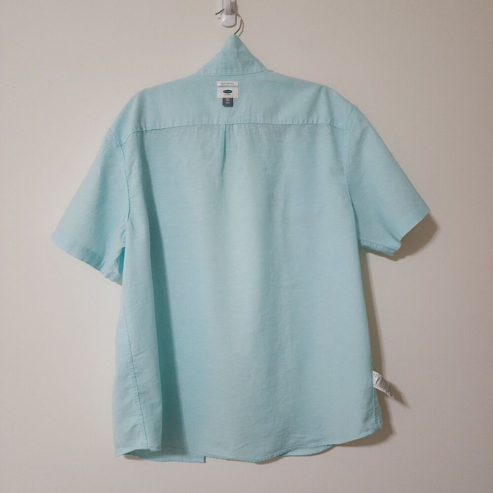 Old Navy Coupe Etroite Slim Linen Cotton Short Sleeve Button-Up Shirt Blue XXL - Picture 4 of 7